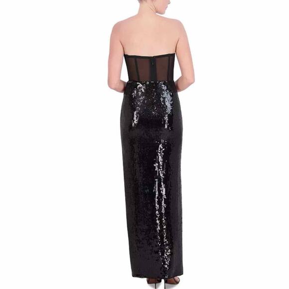 BCBGMAXAZRIA Strapless Sequined Formal Party Gown Size 12 Black - Picture 3 of 12